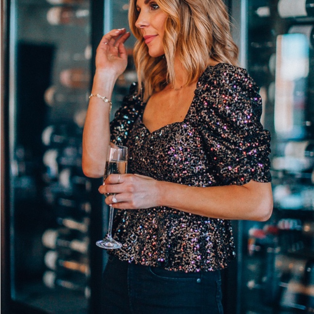 Amanda Uprichard Natasha Sequin Peplum Blouse